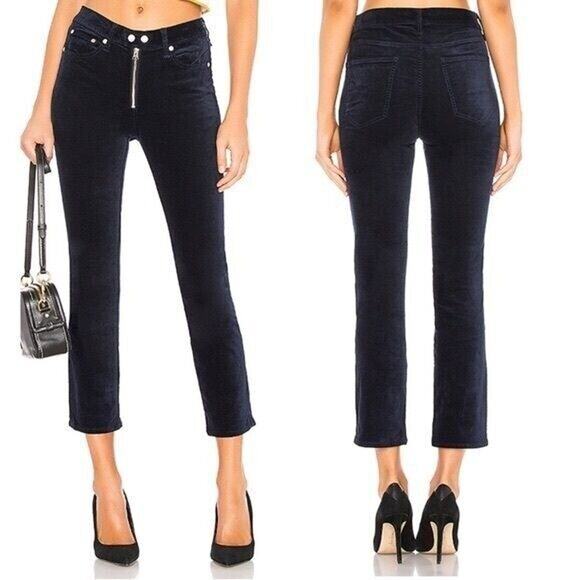 Rag & Bone Velvet Kick Flare Dojo Pant Women Sz 27 Navy Blue Exposed Zipper - Picture 1 of 13